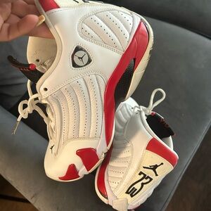 Jordan White and Red Lace-Up Sneakers